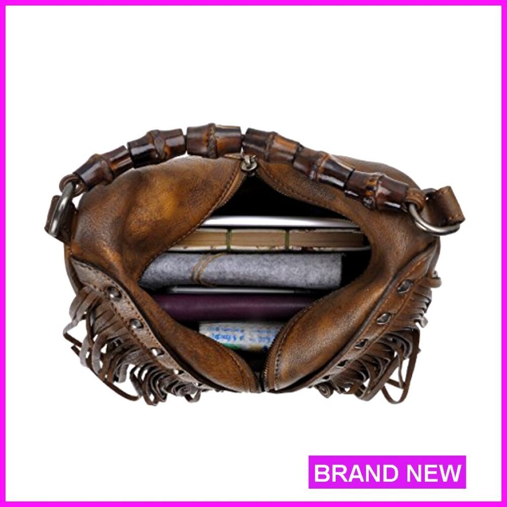 Leather Crossbody Bag Bohemian Tassel Fringe Hand Strap Adjustable Shoulder - Picture 5 of 7